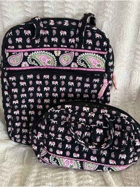 Vera Bradley Retired Pink Elephant Tote & Bowler Bag Set